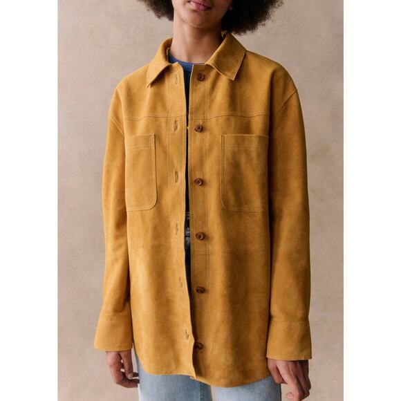Sezane Jackets & Blazers - Sézane Regine Suede Long-Sleeve Overshirt Jacket - 2 - Ochre